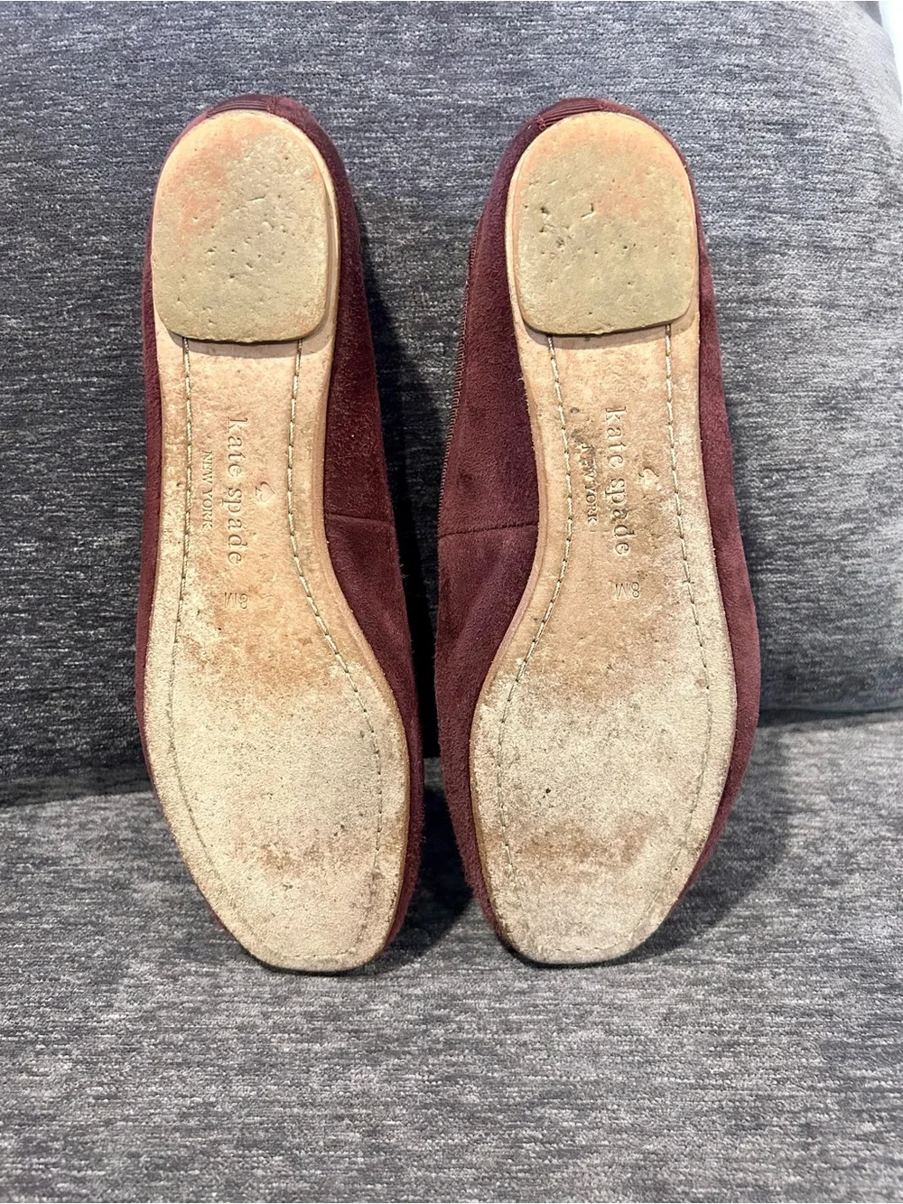 kate spade Fontana Too Suede Burgundy Ballet Flats with Bow & Logo Medallion